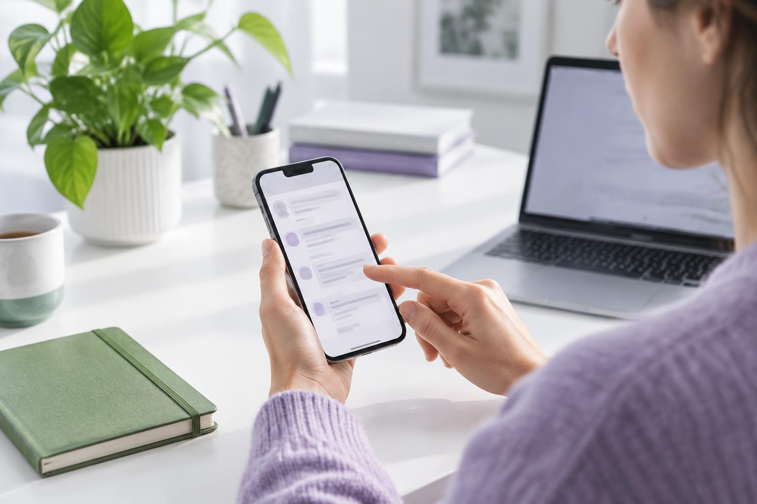 A person carefully reviewing a social account on their phone